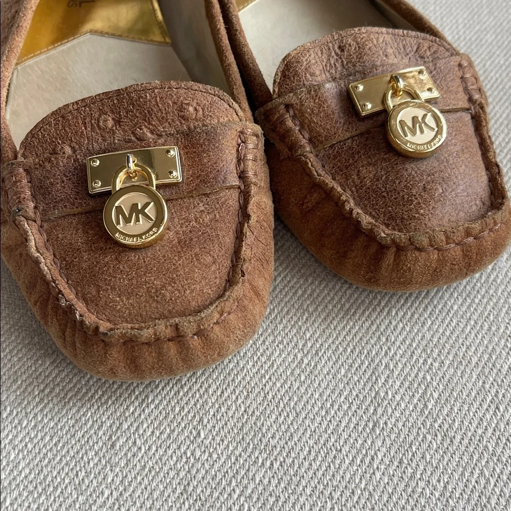 MICHAEL KORS Genuine Leather Loafers | Size 8 | Cognac Tan Luxe | Gold Accents - Picture 8 of 8